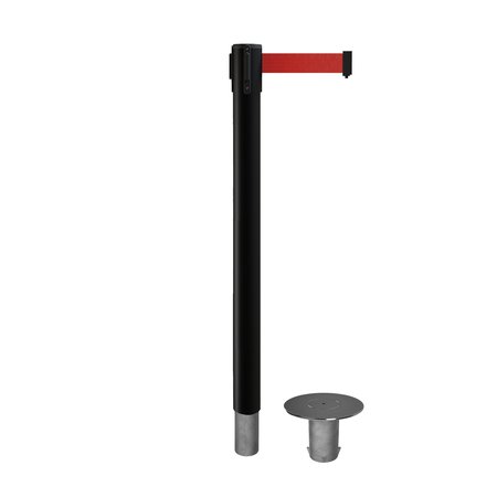 MONTOUR LINE Stanchion Belt Barrier Removable Base Black Post 14ft.Red Belt MX650R-BK-RD-140